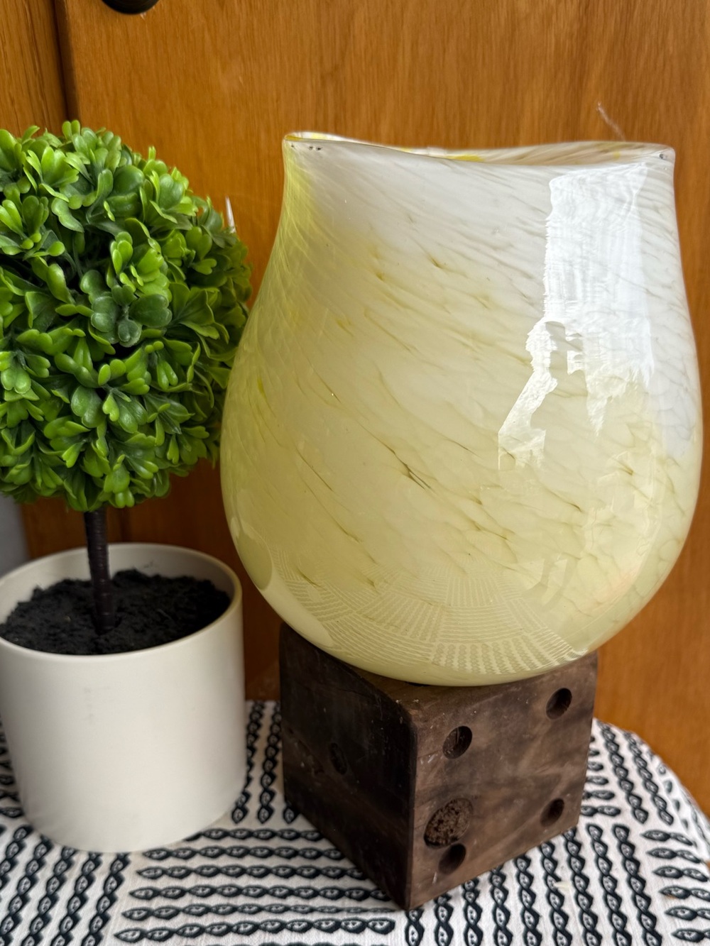 Fairy Garden Art Glass Vase β 7β Hand-Blown Yellow & White Swirl